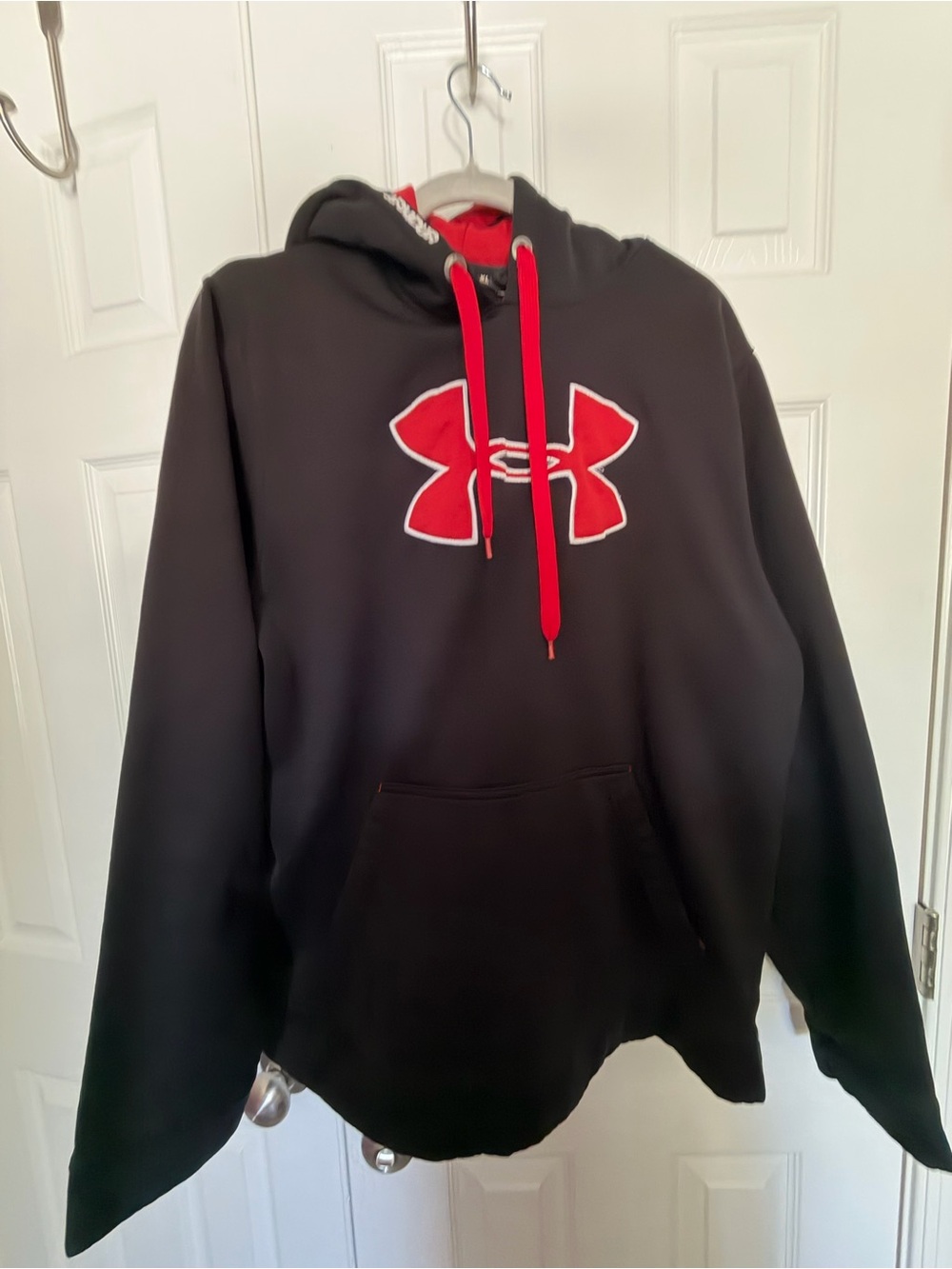 Under Armour Black Pullover Hoodie with Red Logo and Drawstrings